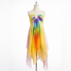 Monse Butterfly Ombré Ruched Silk Halter Dress Orange Multi Size 2 NEW $1,190